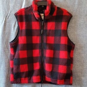 Woolrich X Target Unisex Fleece Buffalo Plaid Zipper Vest Black And Red